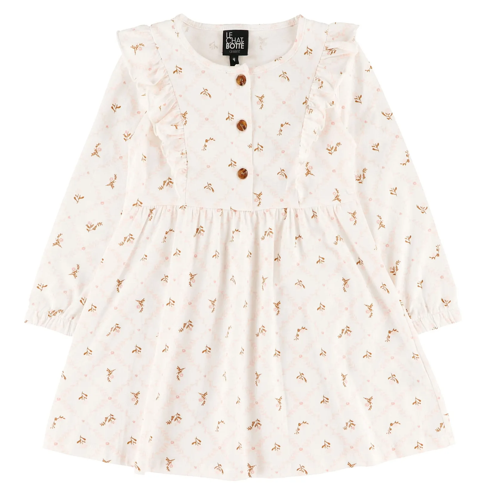 Dresses & Rompers>Chat Botte AOP Flowers Poetry Dress 2-8 Ivory