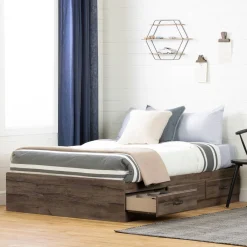 Hot Asten Double Bed with 3 Storage Drawers - Fall Oak Twin, Full & Queen Beds