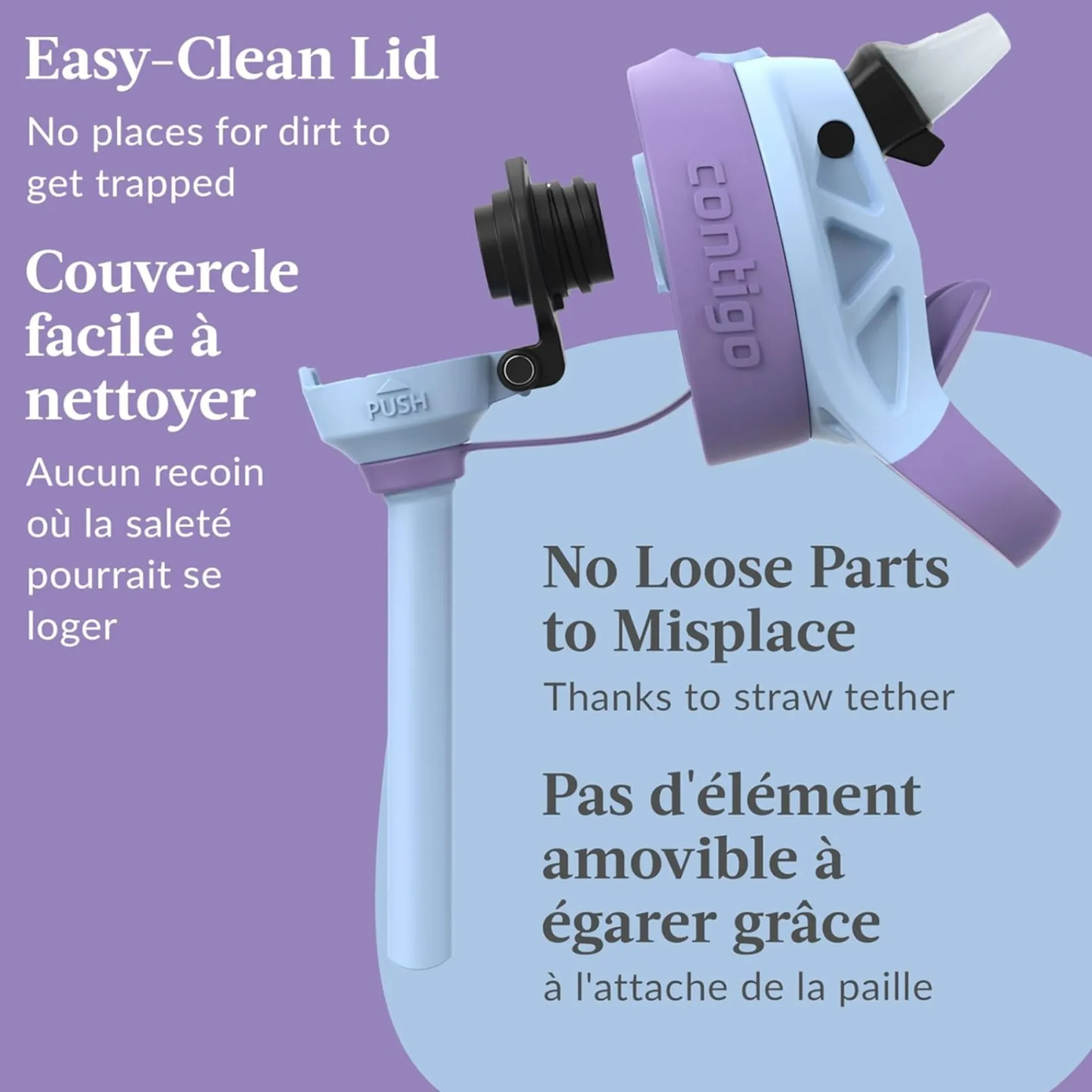 Tableware|Bottles & Insulated Bottles>Contigo Aubrey Leak-Proof Spill-Proof Water Bottle - 14oz Amethyst