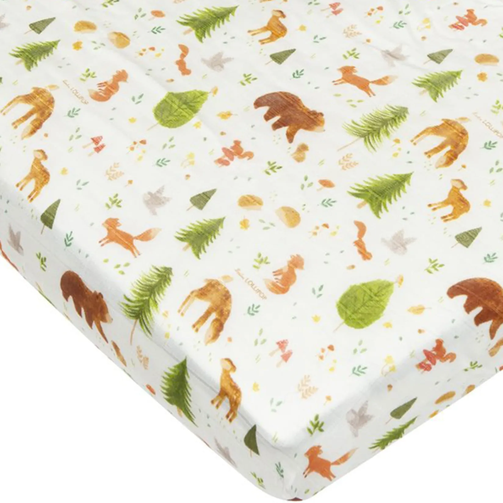 Sheets|Bedding>Loulou Lollipop Bamboo Muslin Fitted Crib Sheet - Forest Friends