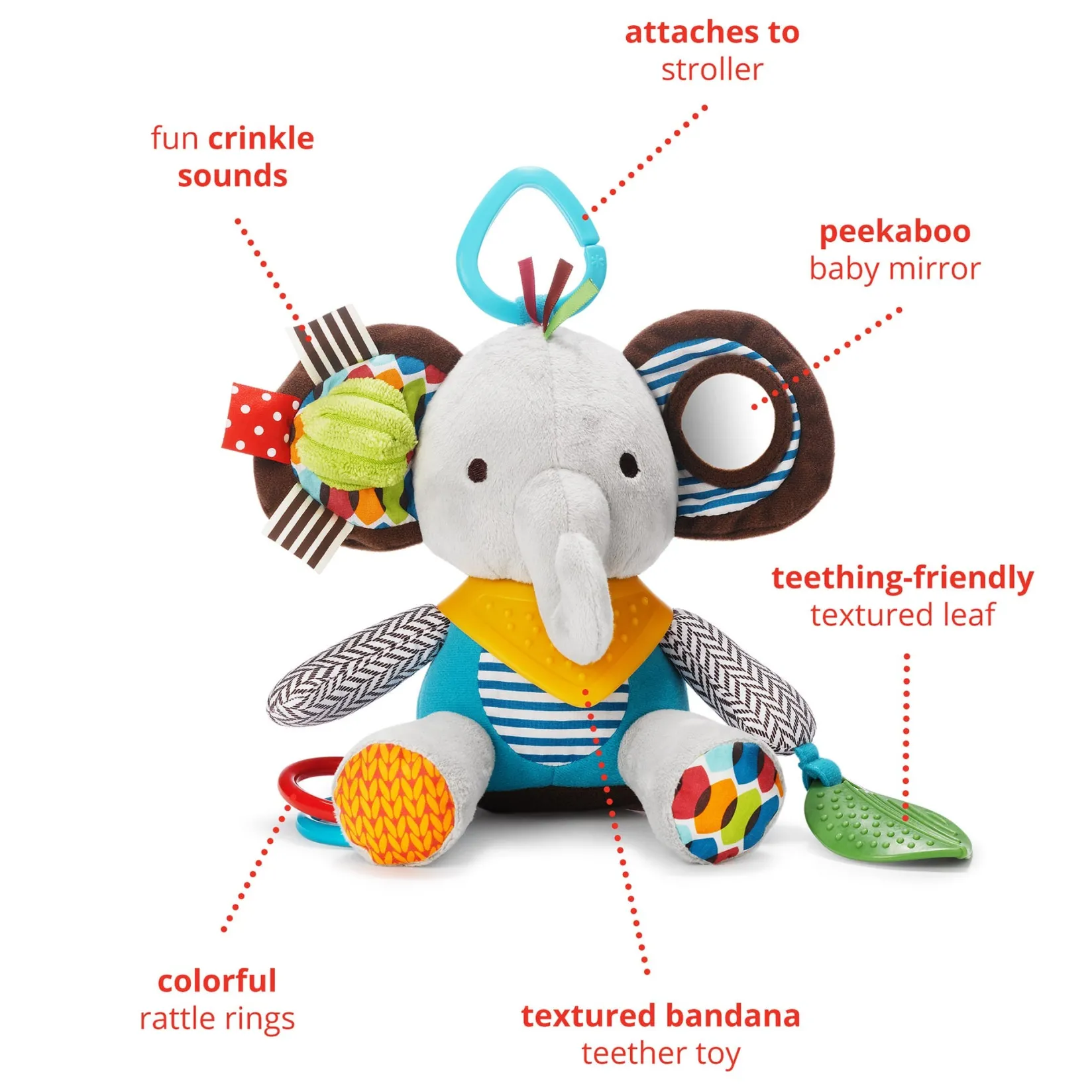 Stroller & Car Seat Toys|Developmental Toys>Skip Hop Bandana Buddies Activity Toy - Elephant