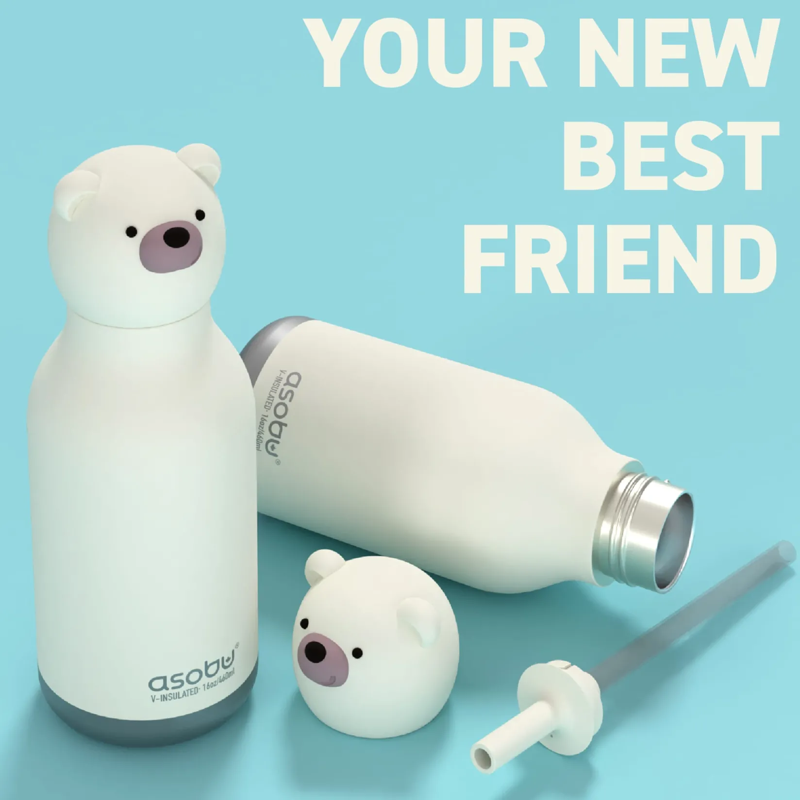 Breastfeeding|Tableware>Asobu Bestie Animal Bottle 16 oz - Polar Bear