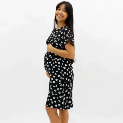 Dresses, Skirts & Jumpsuits>Bella Maternite Floral Maternity Dress Black