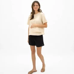 Shorts>Bella Maternite Maternity Linen Shorts Black