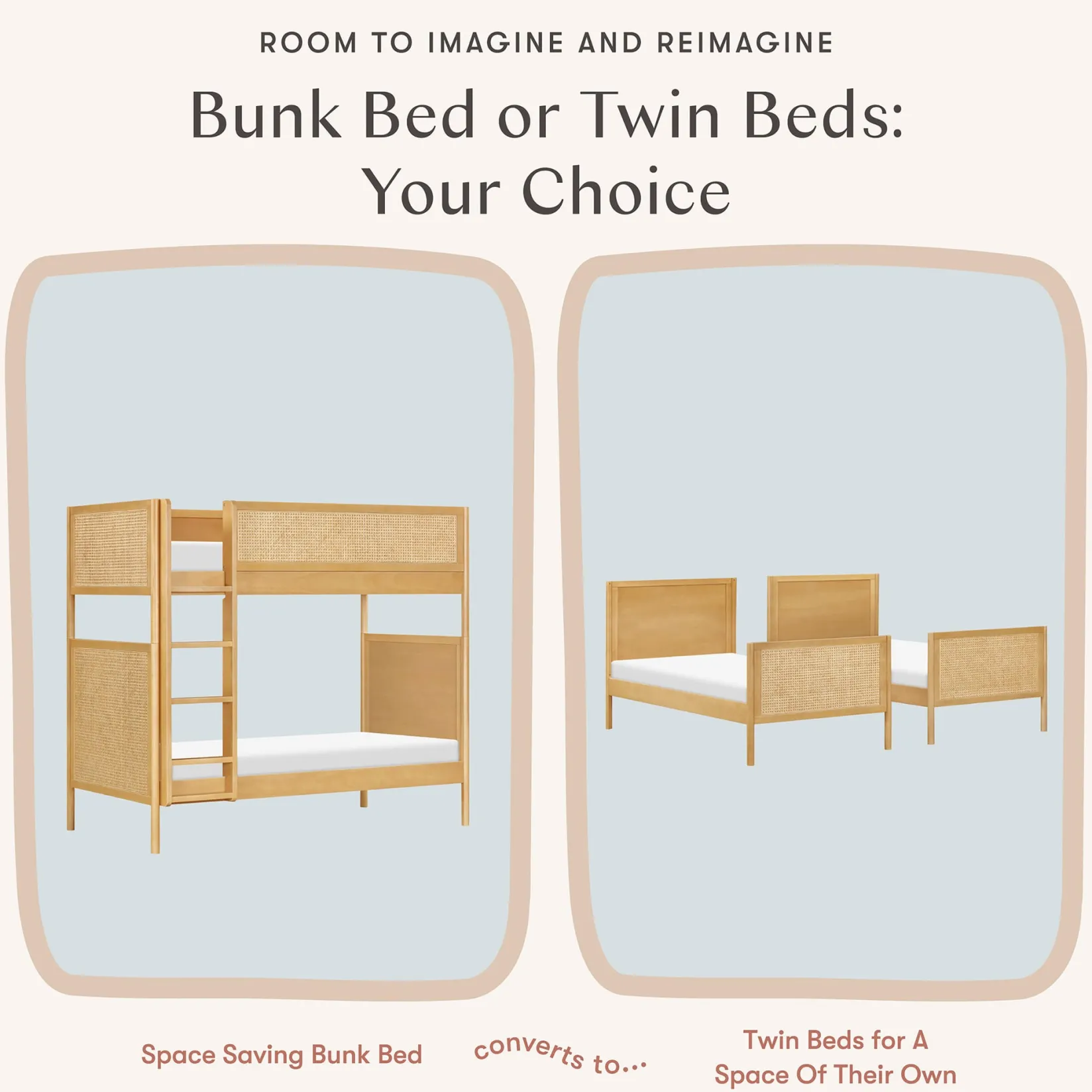 Twin, Full & Queen Beds>Babyletto Bondi Cane Convertible Bunk Bed - Honey