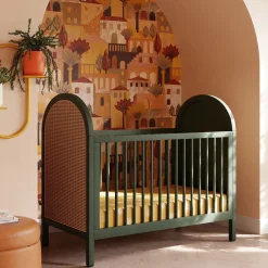 Cribs & Mattresses|Cribs & Mattresses>Babyletto Bondi Cane 3-in-1 Convertible Crib with Toddler Bed Kit - Green / Natural Cane