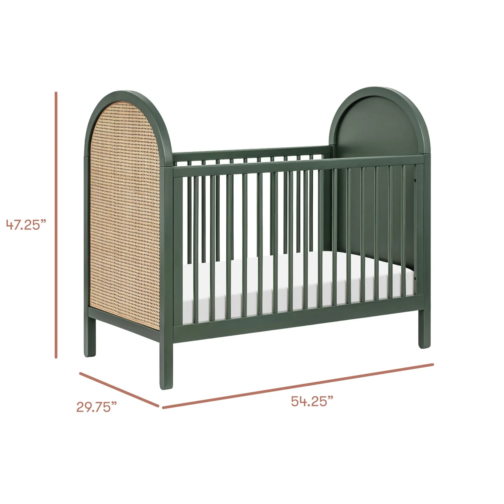 Cribs & Mattresses|Cribs & Mattresses>Babyletto Bondi Cane 3-in-1 Convertible Crib with Toddler Bed Kit - Green / Natural Cane