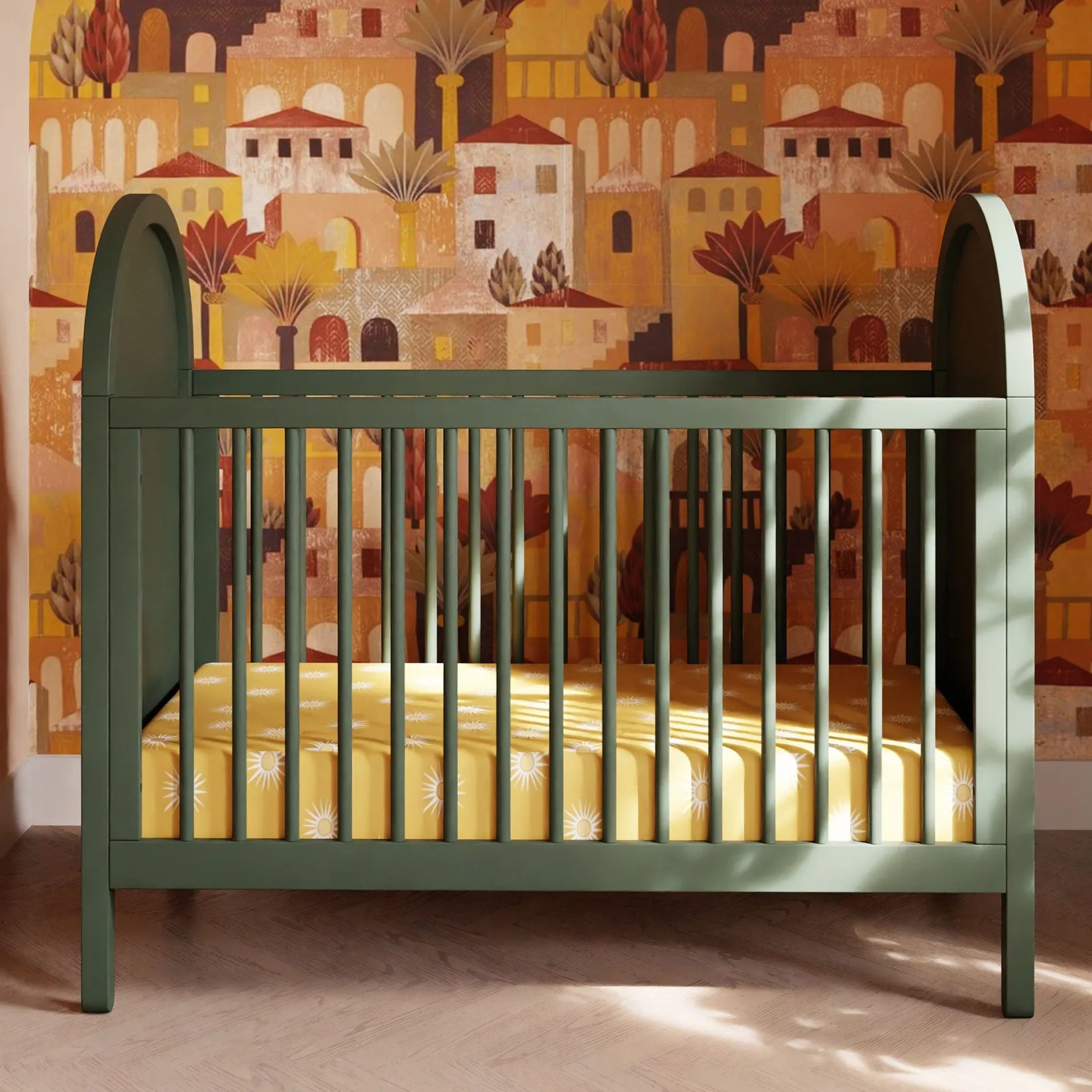 Cribs & Mattresses|Cribs & Mattresses>Babyletto Bondi Cane 3-in-1 Convertible Crib with Toddler Bed Kit - Green / Natural Cane