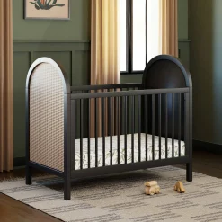 Cribs & Mattresses|Cribs & Mattresses>Babyletto Bondi Cane 3-in-1 Convertible Crib with Toddler Bed Kit - Black / Natural Cane