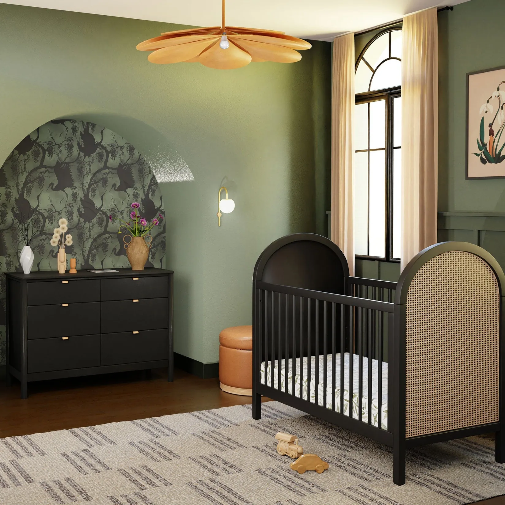 Cribs & Mattresses|Cribs & Mattresses>Babyletto Bondi Cane 3-in-1 Convertible Crib with Toddler Bed Kit - Black / Natural Cane