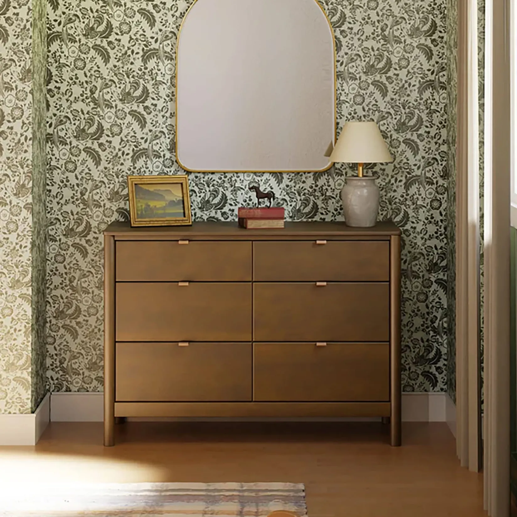 Discount Bondi 6-Drawer Assembled Dresser - Natural Walnut Storage Furniture