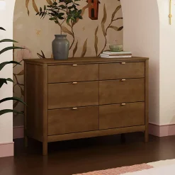 Discount Bondi 6-Drawer Assembled Dresser - Natural Walnut Storage Furniture