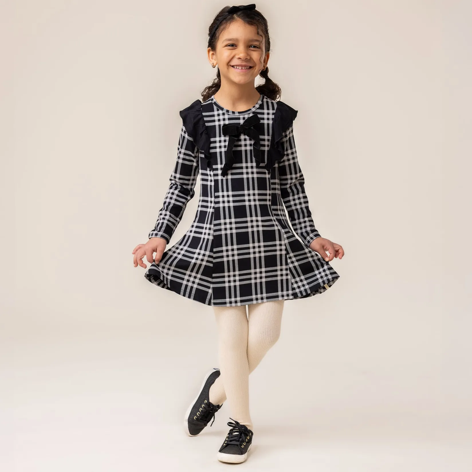 Dresses & Rompers>Nano Bow Plaid Dress 2-12 Black