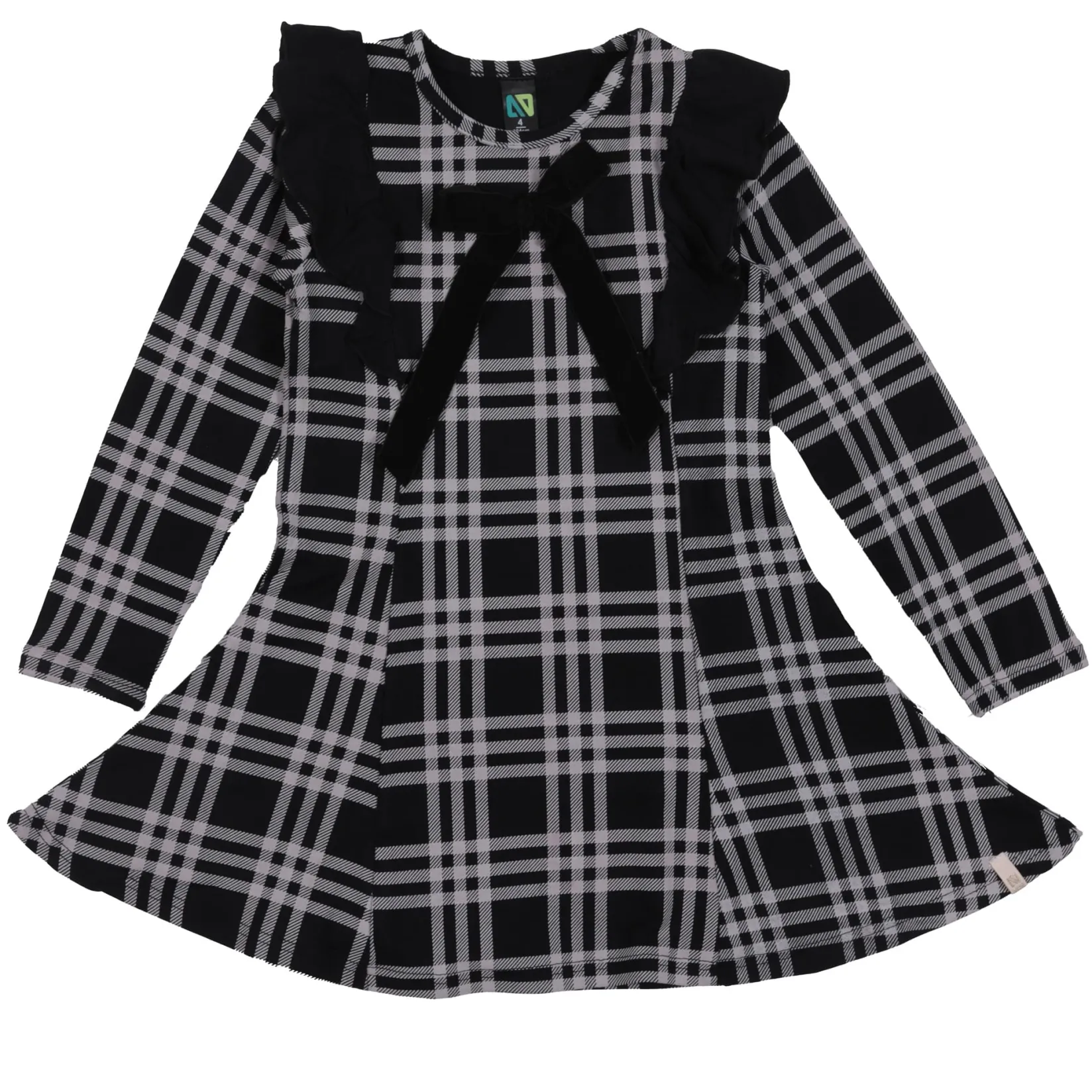 Dresses & Rompers>Nano Bow Plaid Dress 2-12 Black