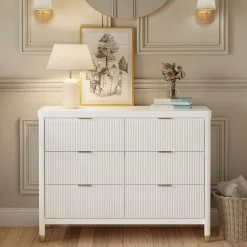 Brimsley Tambour 6-Drawer Assembled Dresser - Warm White Storage Furniture