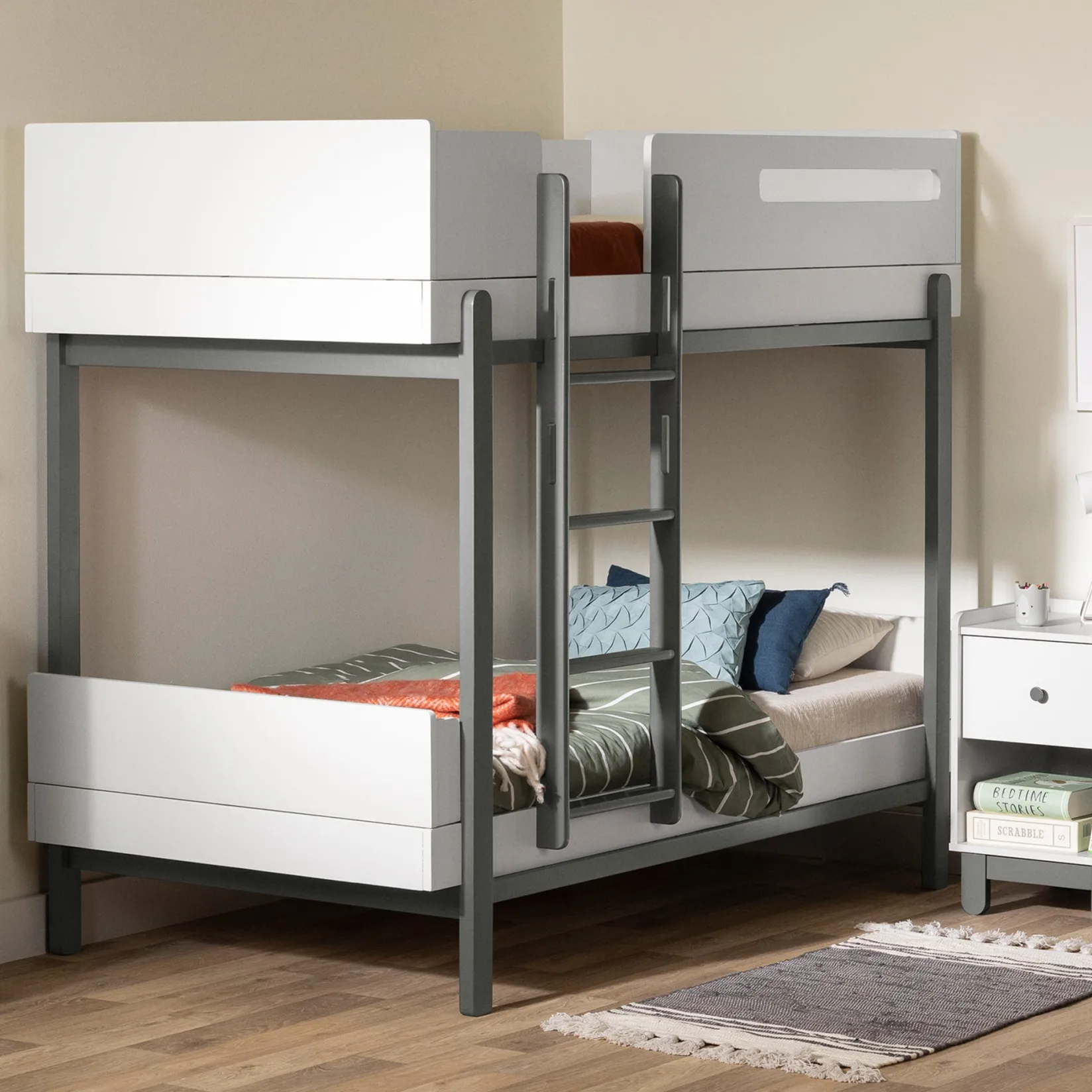 Outlet Bunk Bed - Bebble Soft Gray and White Twin, Full & Queen Beds