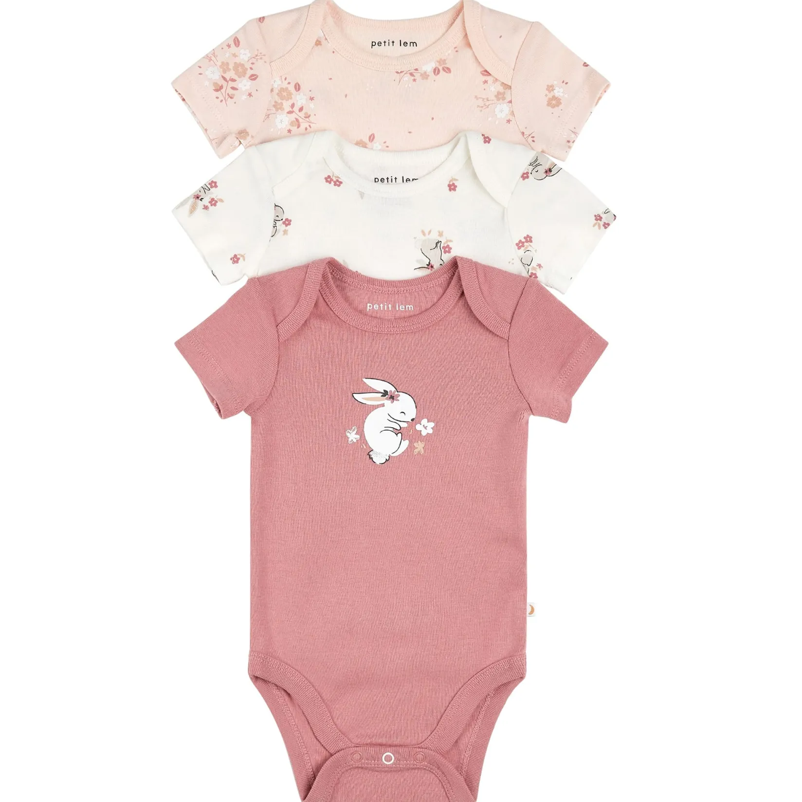 Bodysuits>Petit Lem Bunnies 3 Pieces Bodysuit Set 0-12m Pink