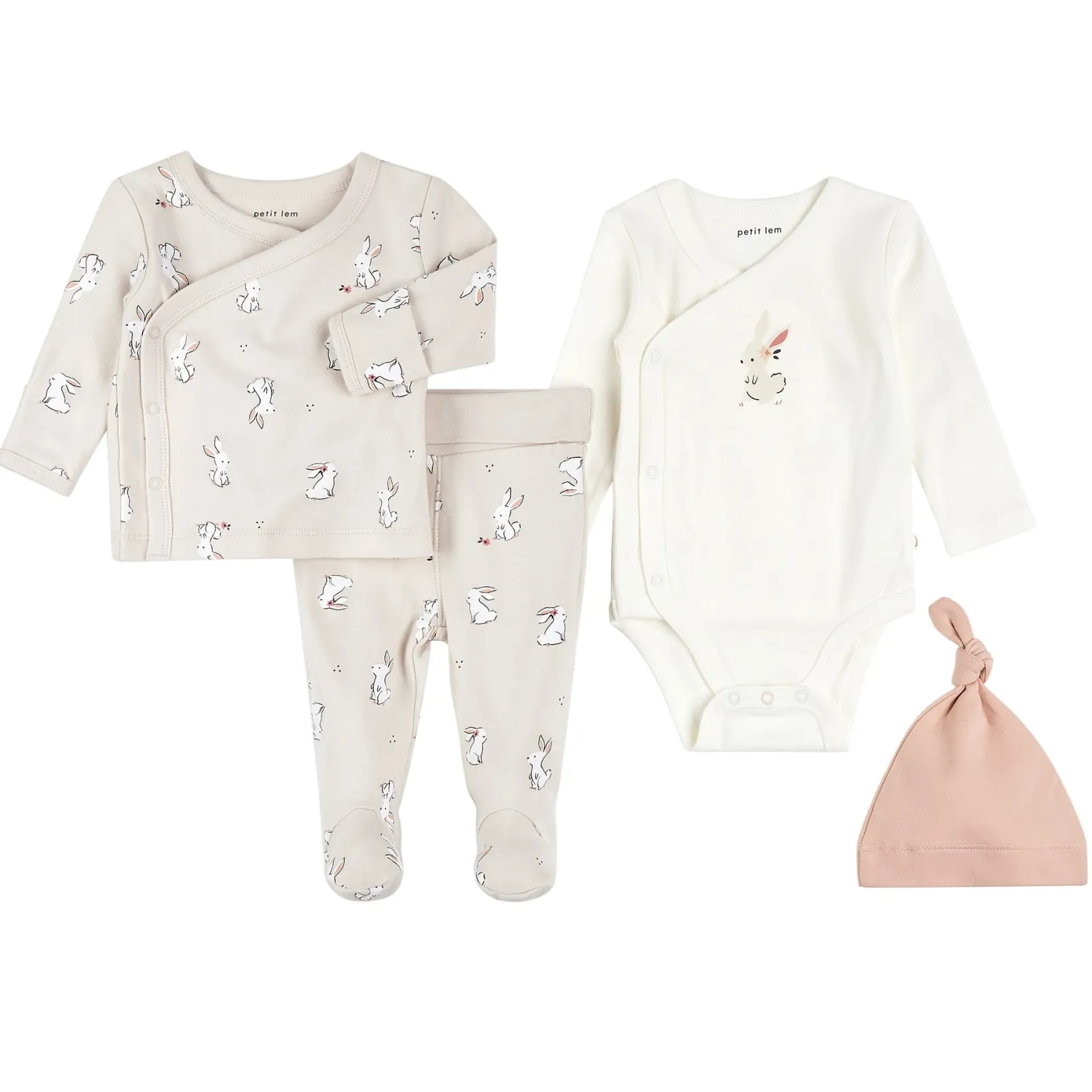 Dresses, Skirts & Outfits|Preemie Clothing>Petit Lem Bunnies Preemie 4 Pieces Set Ivory