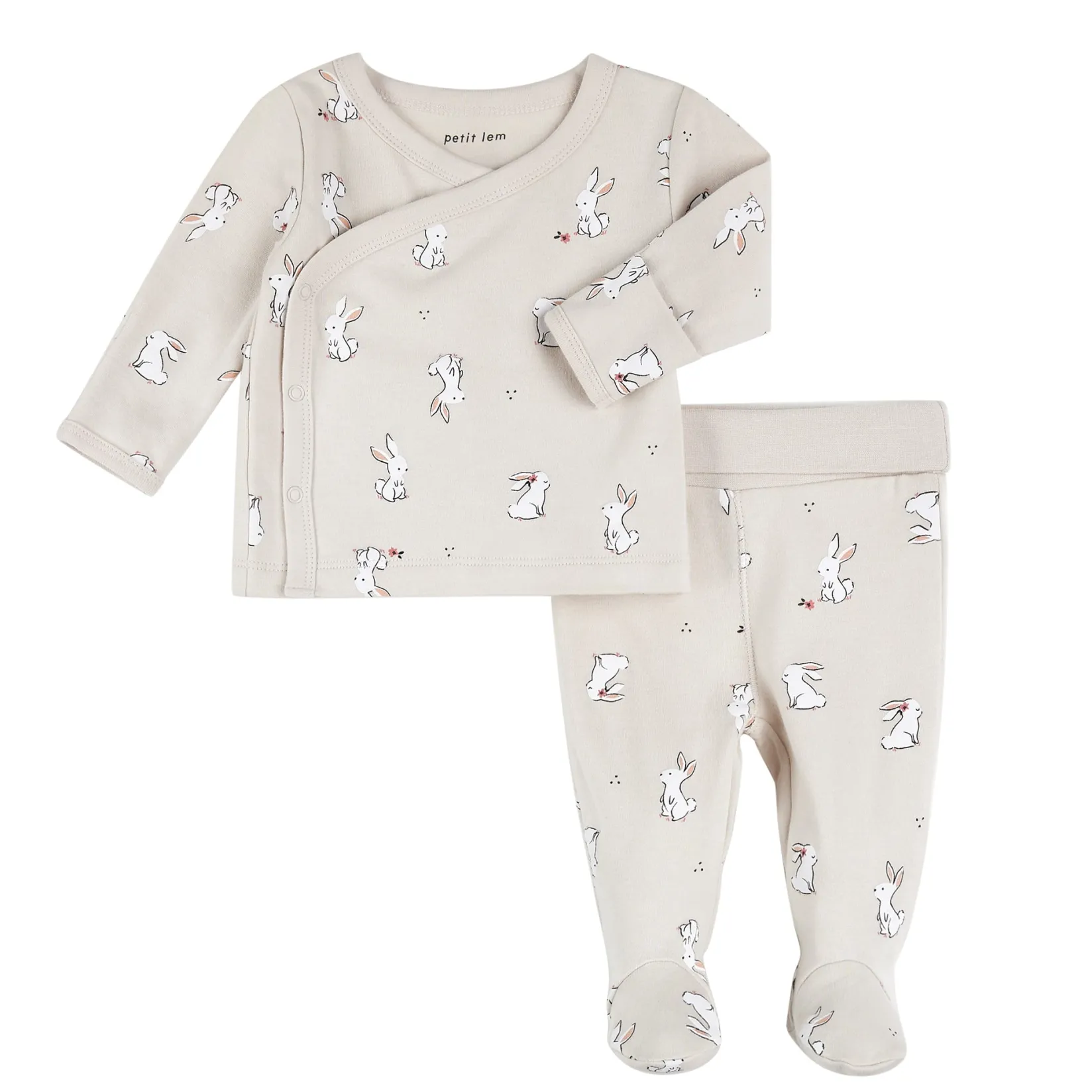 Dresses, Skirts & Outfits|Preemie Clothing>Petit Lem Bunnies Preemie 4 Pieces Set Ivory