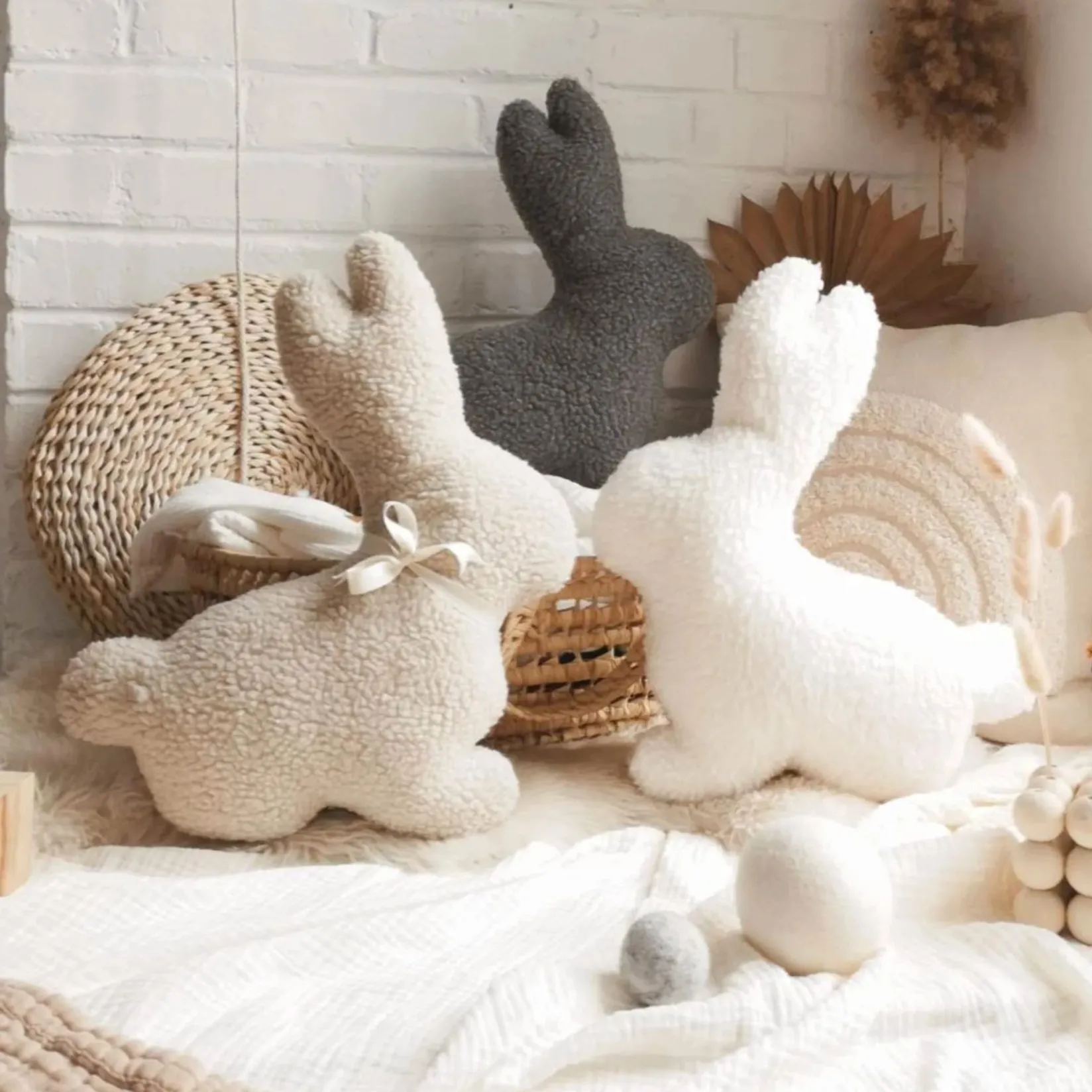 Cushions>The Butter Flying Bunny Plush Cushion - Ivory