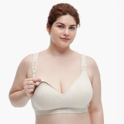 Bras|Underwear>Mom Cozy Busty Cotton Nursing Bras Beige