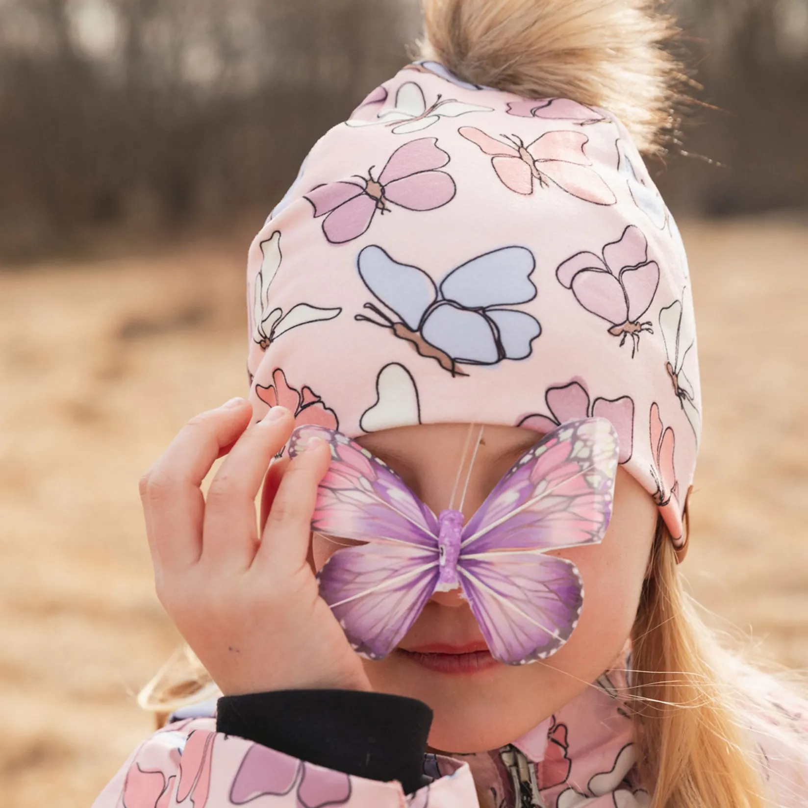 Beanies>Deux par Deux Butterflies Hat 2-14 Pink