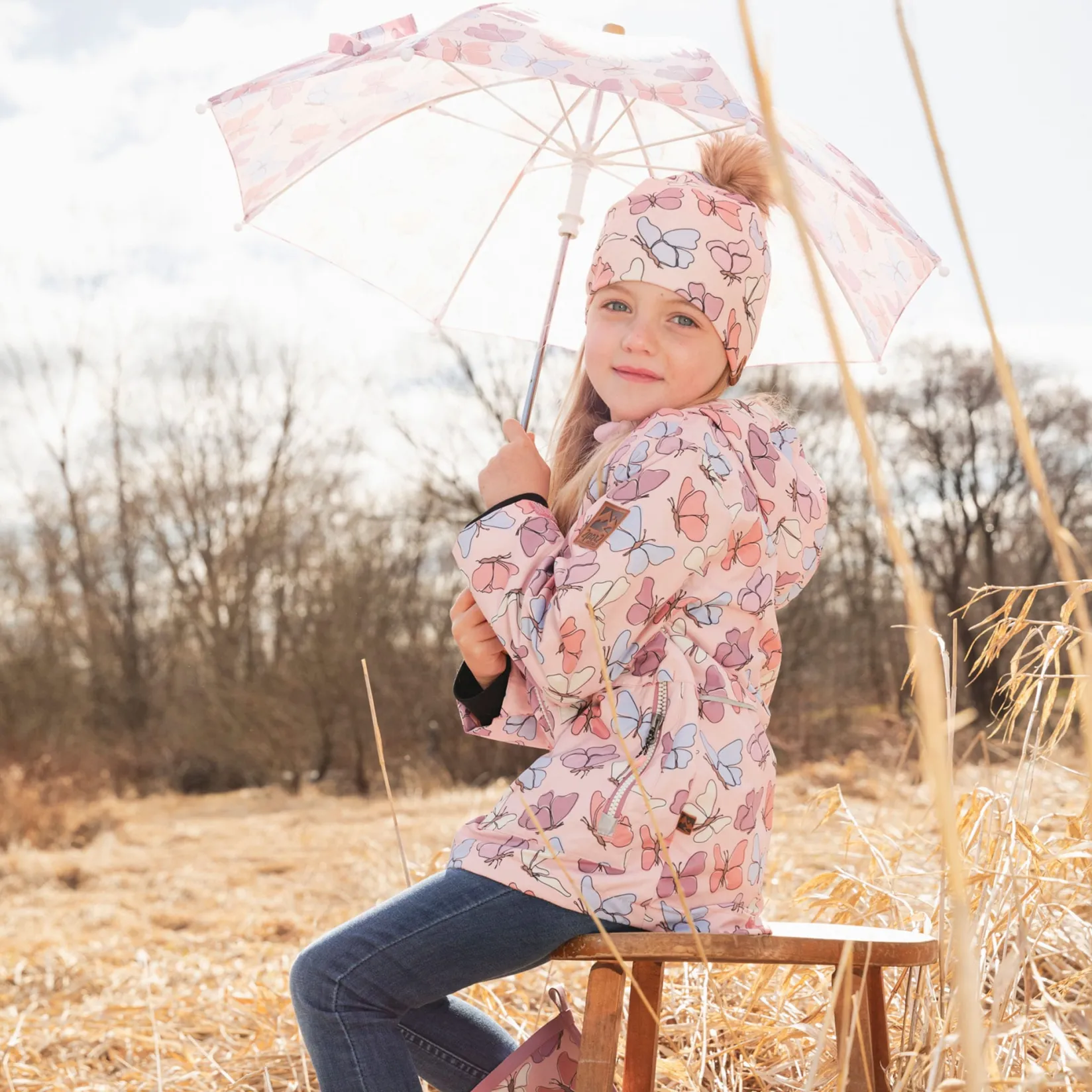 Beanies>Deux par Deux Butterflies Hat 2-14 Pink