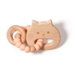 Teething Toys>Bulle Cat Wood Rattle - Peach