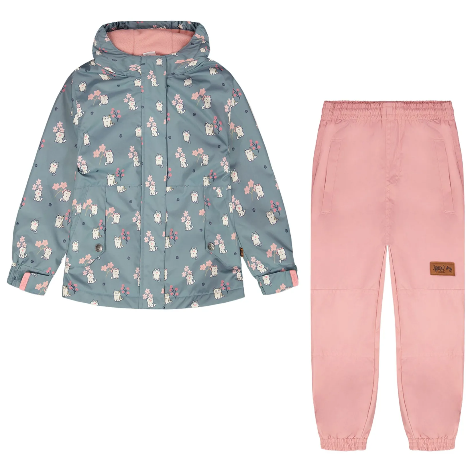 Outerwear>Deux par Deux Cats 2pce Spring Set 2-6 Teal
