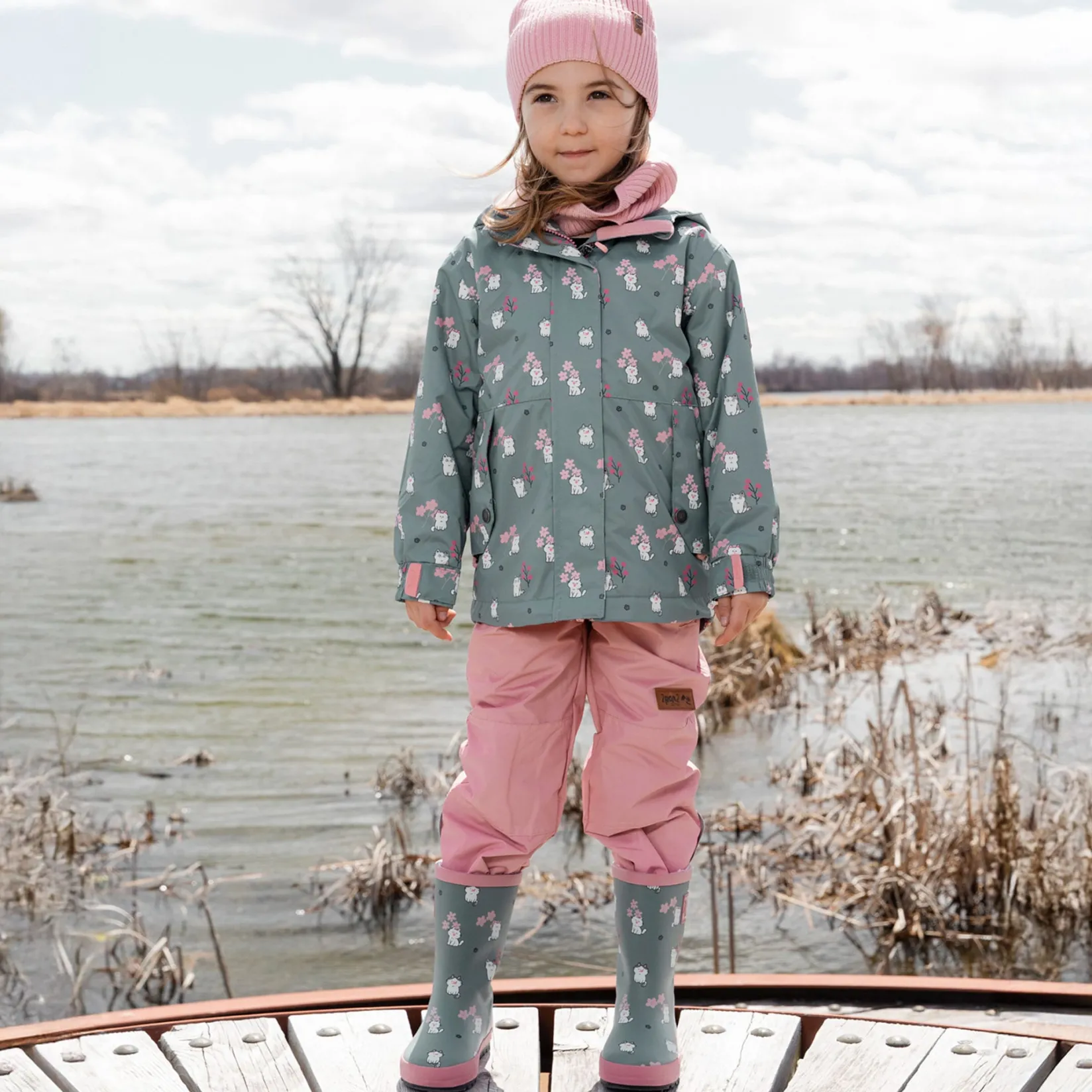 Outerwear>Deux par Deux Cats 2pce Spring Set 2-6 Teal