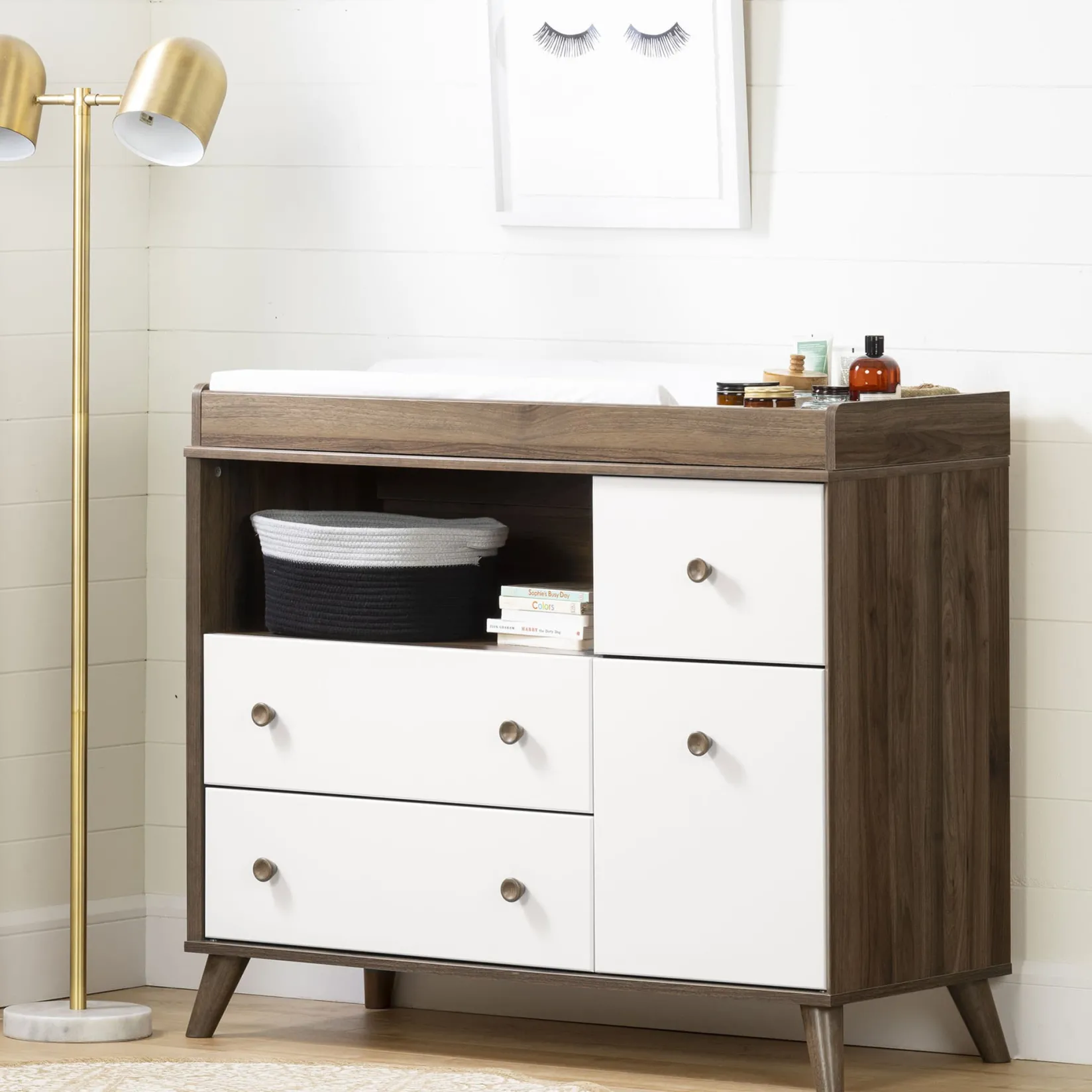 New Changing Table Yodi - Natural Walnut / White Changing Tables