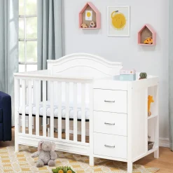 New Charlie 4-in-1 Convertible Mini Crib & Changer - White Cribs & Mattresses|Cribs & Mattresses