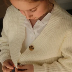 Fleeces And Sweatshirts|Tops>Look Cherries Knit Cardigan 7-14y Ivory