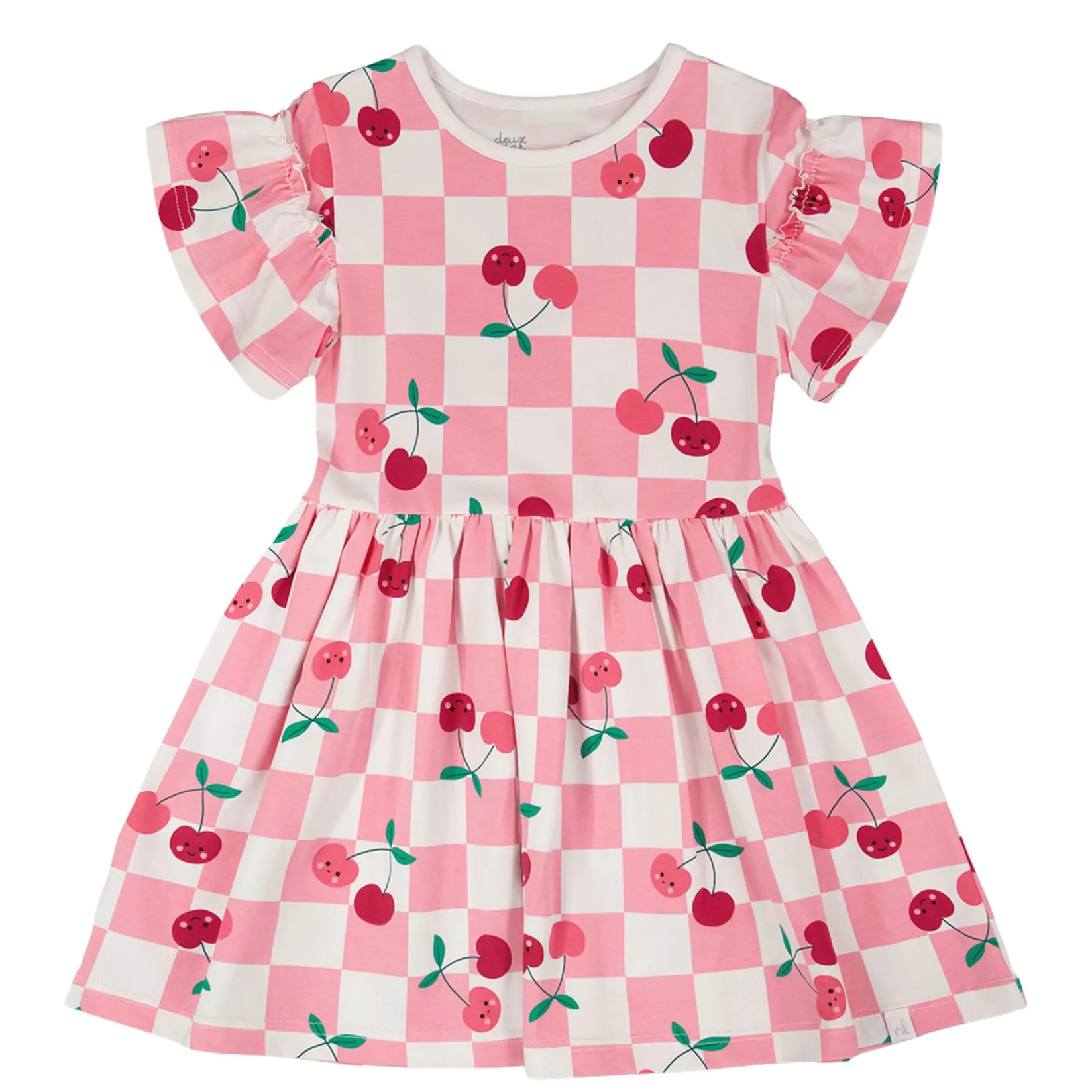Dresses & Rompers>Deux par Deux Cherry Check Dress 7-10 Pink