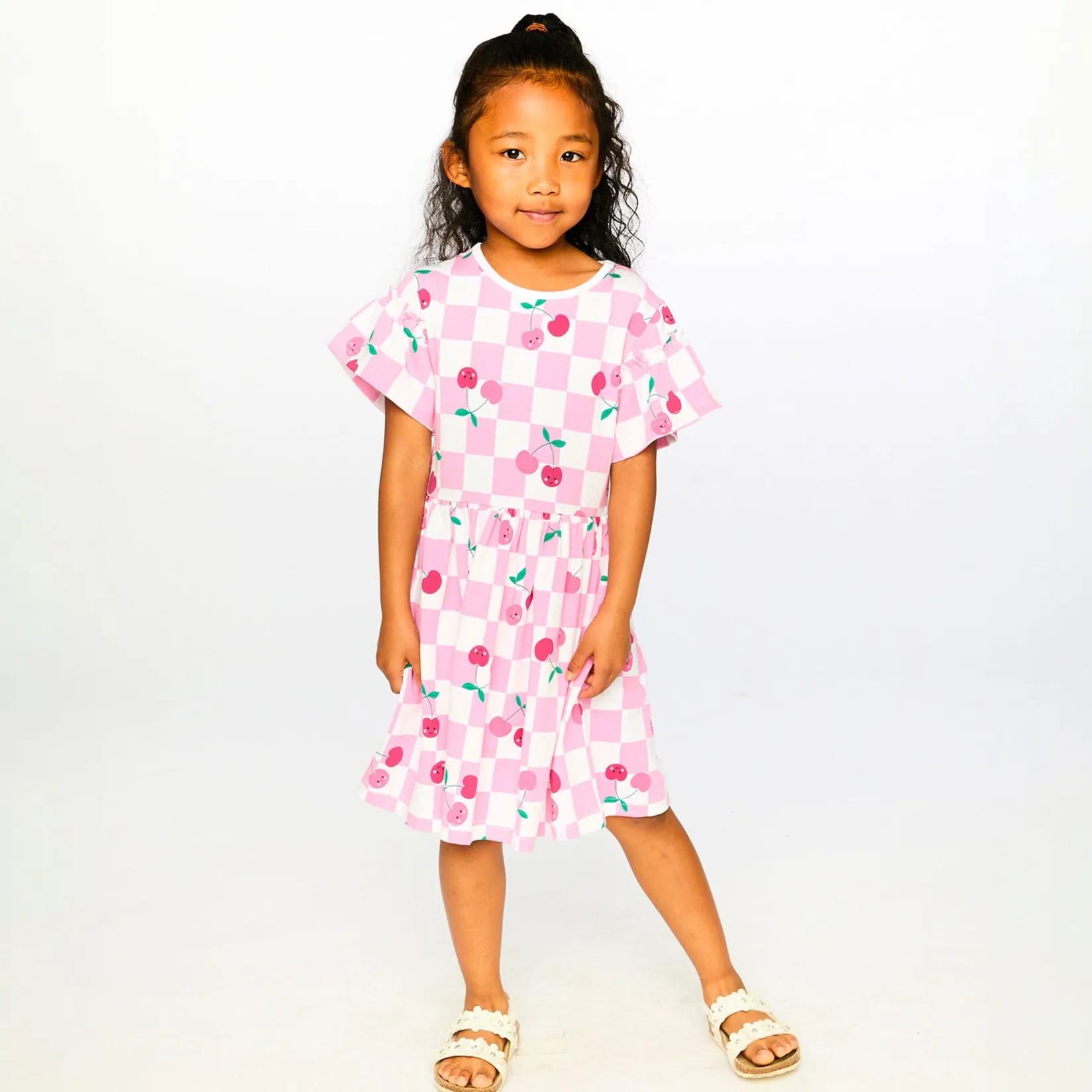 Dresses & Rompers>Deux par Deux Cherry Check Dress 7-10 Pink