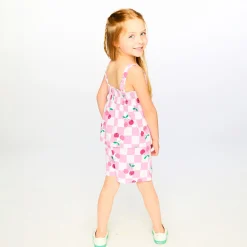 Hot Cherry Check Romper 7-10 Kids Dresses & Rompers