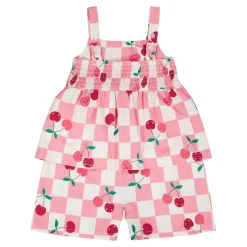Hot Cherry Check Romper 7-10 Kids Dresses & Rompers