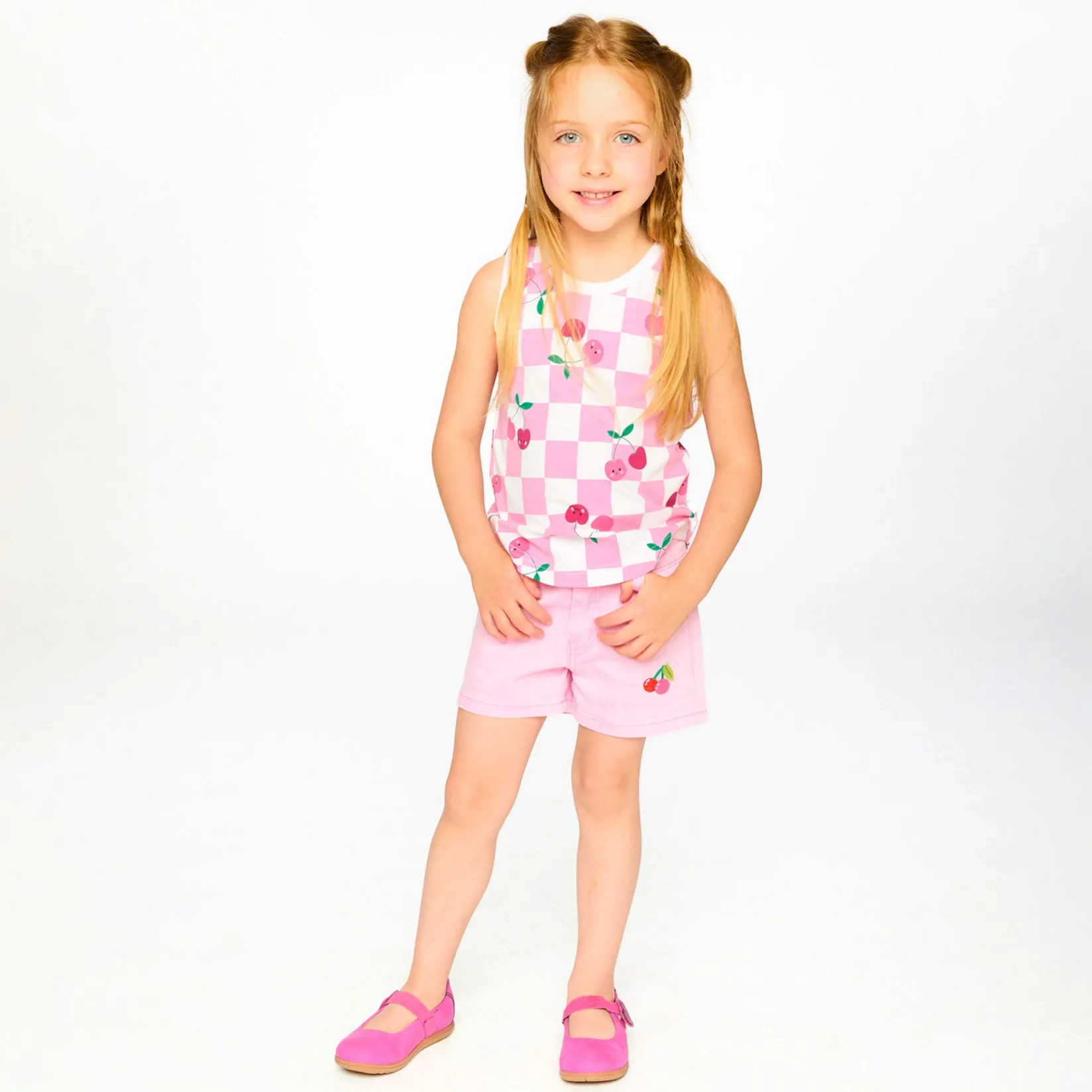 Tops>Deux par Deux Cherry Check Tank Top 7-10 Pink