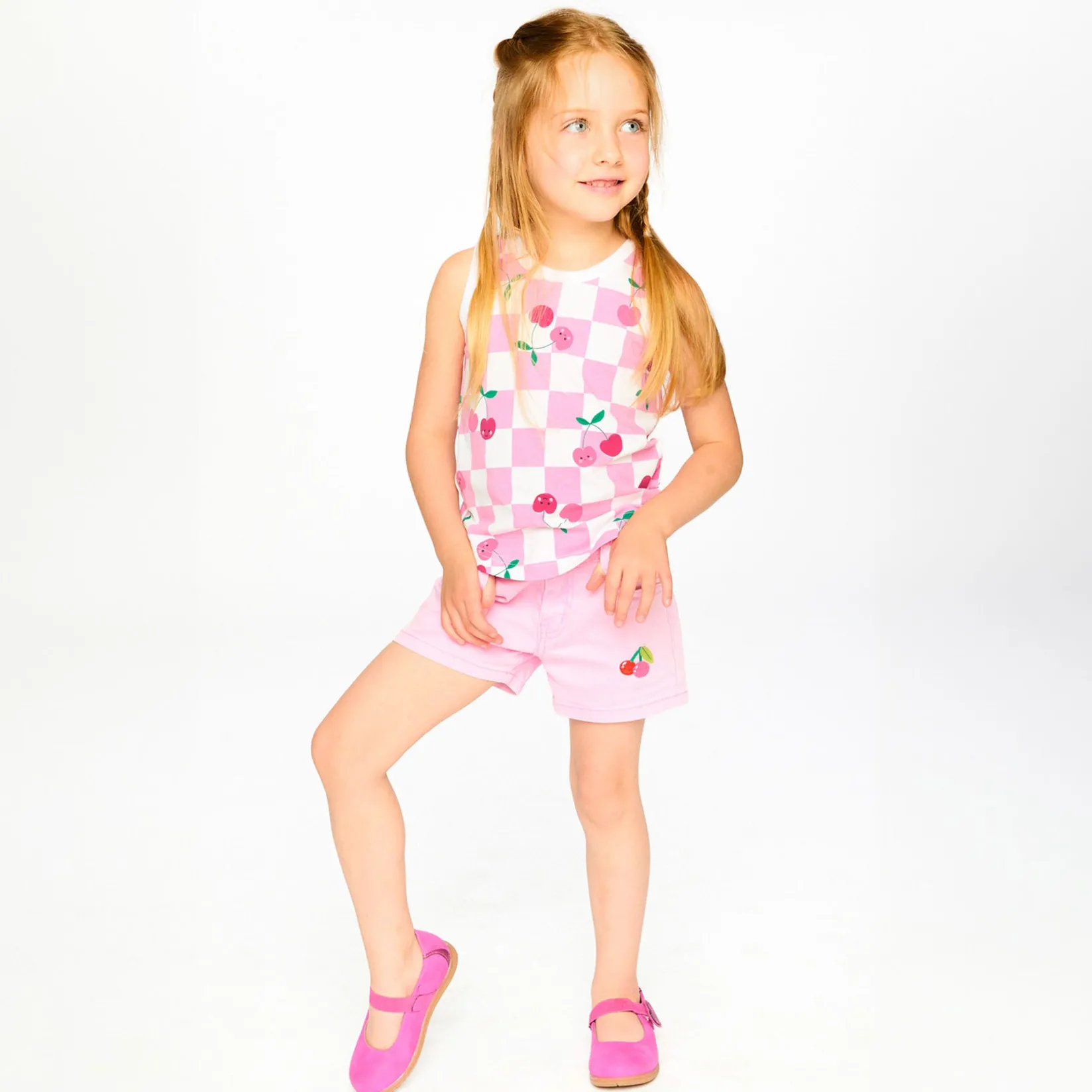 Tops>Deux par Deux Cherry Check Tank Top 7-10 Pink