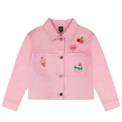 Fleeces And Sweatshirts|Tops>Deux par Deux Cherry Denim Jacket 7-10 Pink