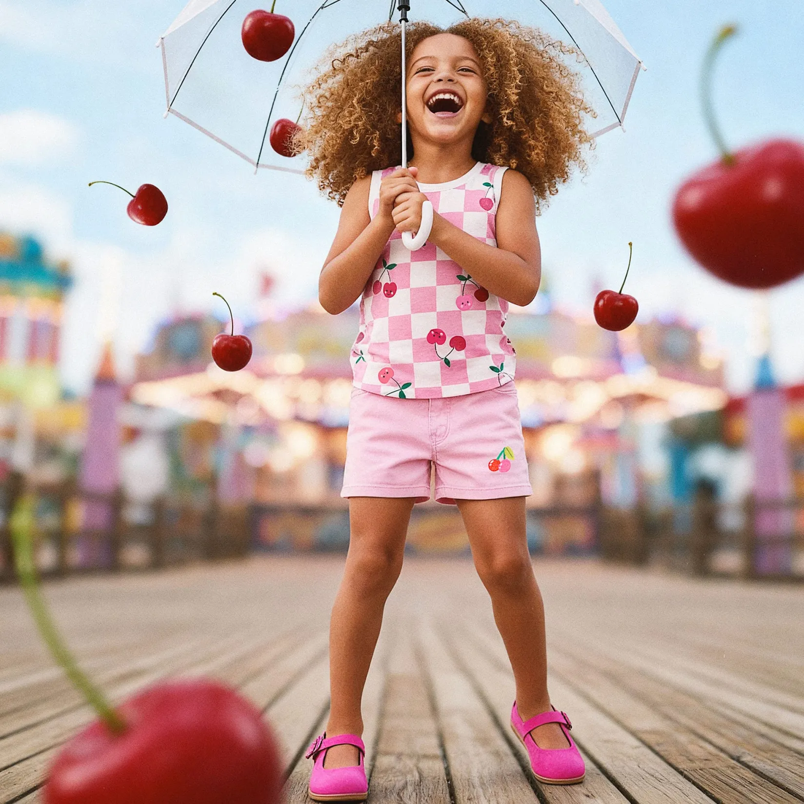 Shorts & Bermuda>Deux par Deux Cherry Denim Short 7-10 Pink