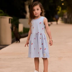 Dresses & Rompers>Camp by Birdz Cherry Stripe Dress 2-8y Bleu