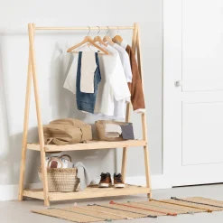 Online Clothes Rack with Storage Shelves - Sweedi Natural Storage Furniture