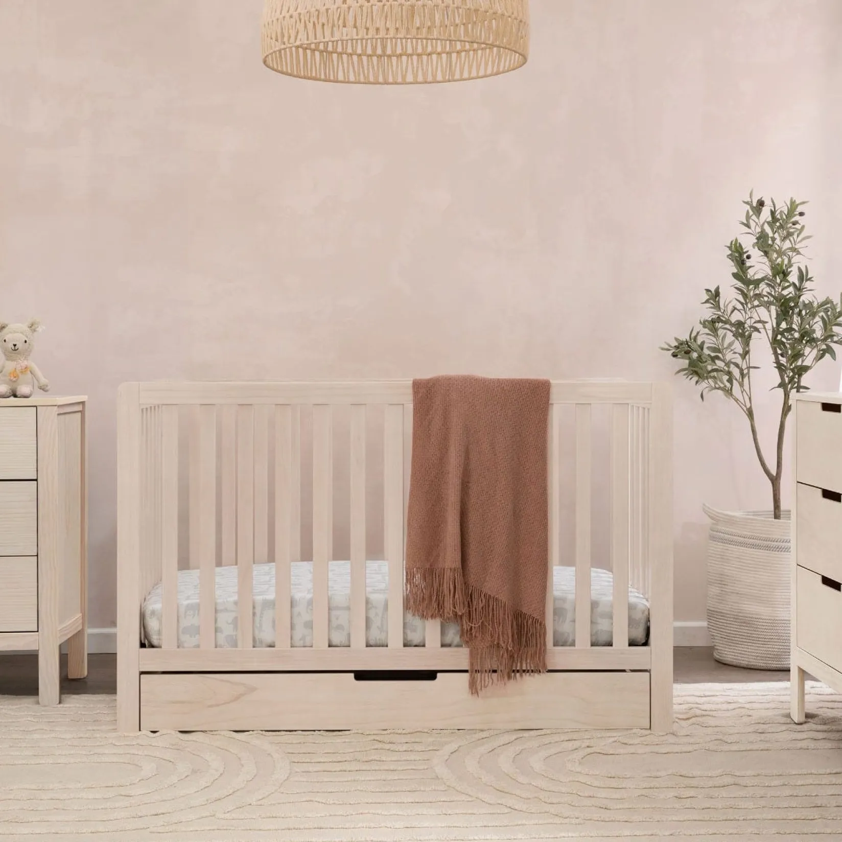 Cribs & Mattresses|Cribs & Mattresses>DaVinci Colby 4-in-1 Convertible Crib with Trundle Drawer - Washed Natural