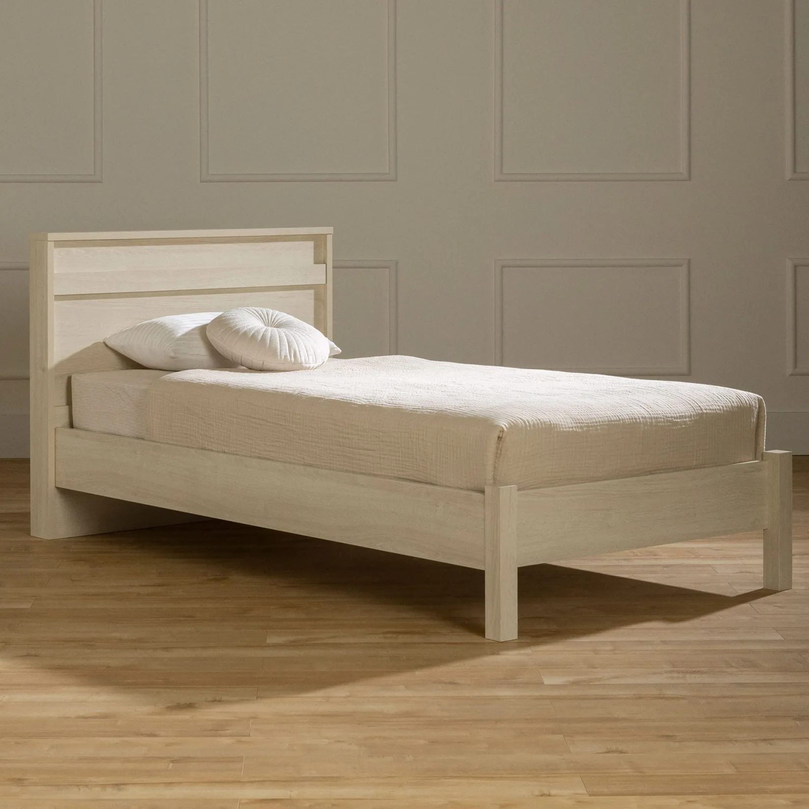 Sale Complete Bed with Headboard - August Bleached Oak Twin, Full & Queen Beds
