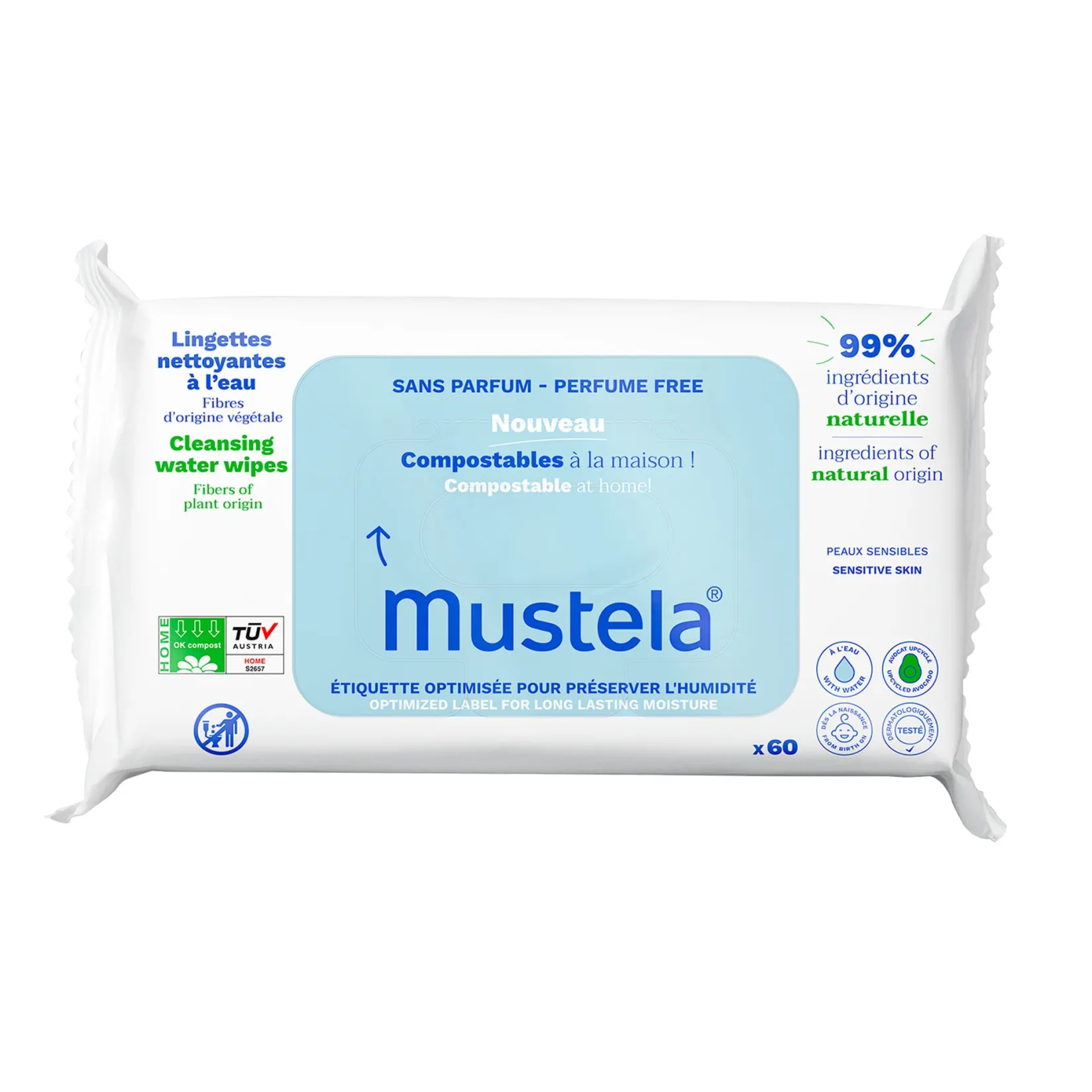 Towels & Wipes|Towels & Wipes>Mustela Compostable Water-Based Cleaning Wipes