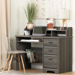 Desk>South Shore Computer Desk with Hutch - Versa Gray Maple
