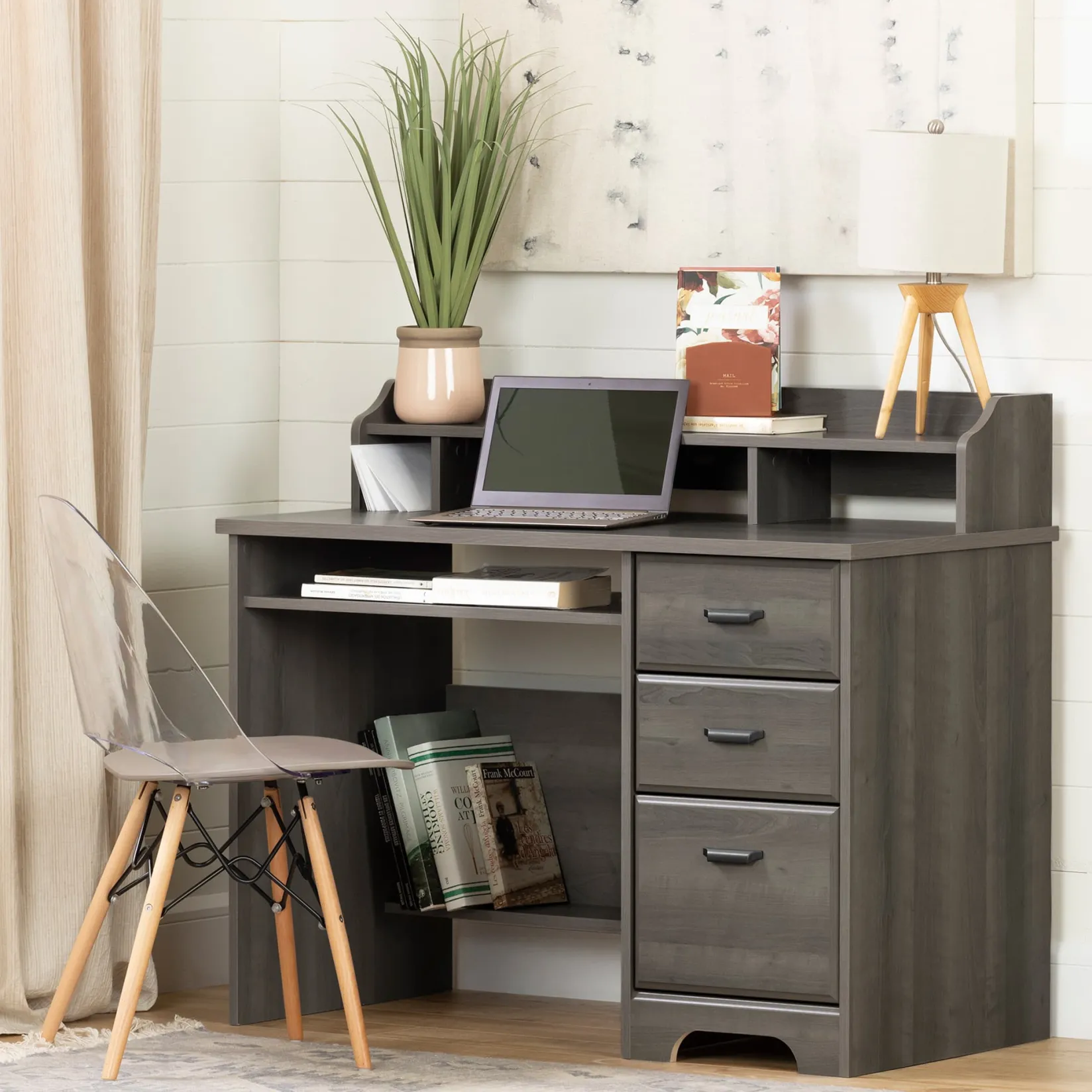 Desk>South Shore Computer Desk with Hutch - Versa Gray Maple