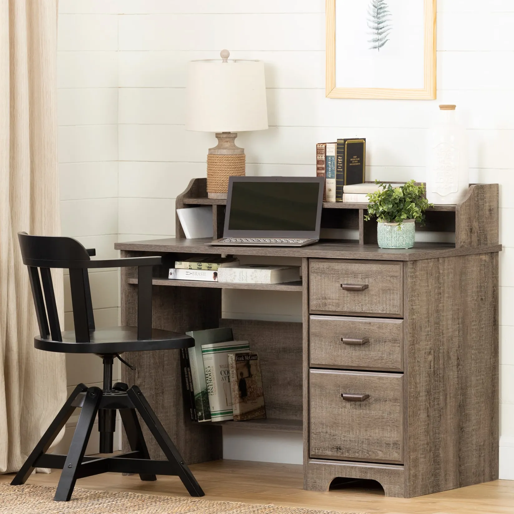 Hot Computer Desk with Hutch - Versa Weathered Oak Desk