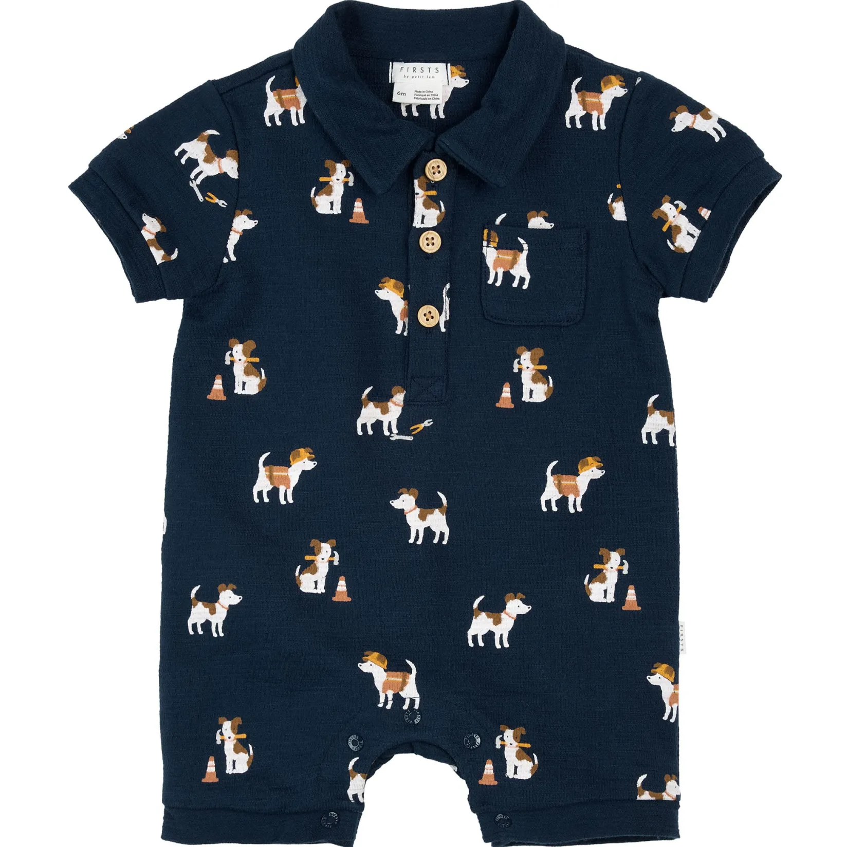 Rompers & Jumpsuits>Firsts par Petit Lem Construction Polo Romper 3-24m Navy